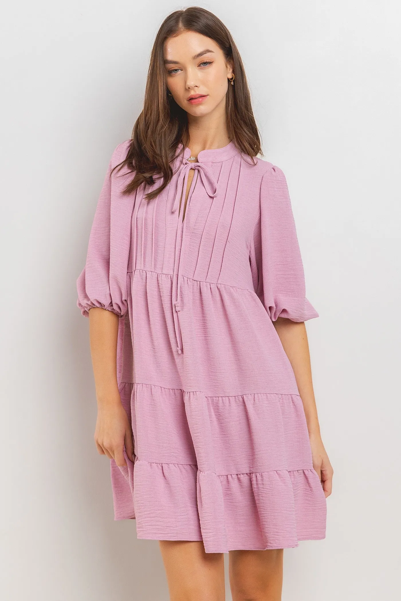Pink Pleated Front Tie Tiered Dress sold by Pinkblush