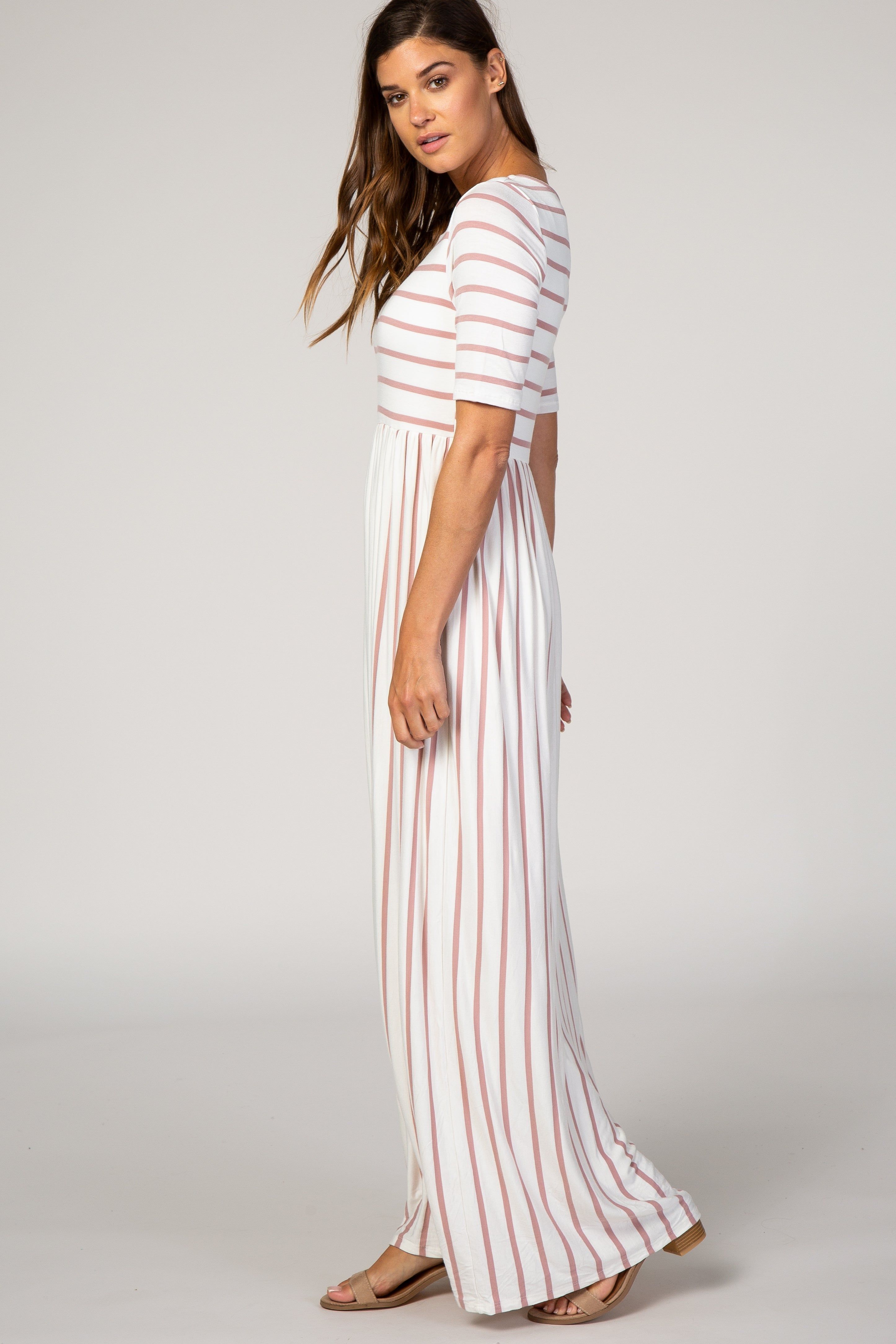 PinkBlush Mauve Striped Half Sleeve Maxi Dress sold by Pinkblush product image thumbnail 2