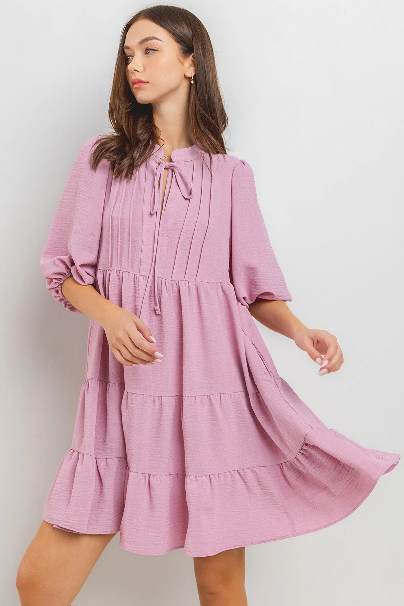 Pink Pleated Front Tie Tiered Dress sold by Pinkblush product image thumbnail 2