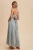 Blue Floral Pleated Cutout Back Maxi Dress sold by Pinkblush