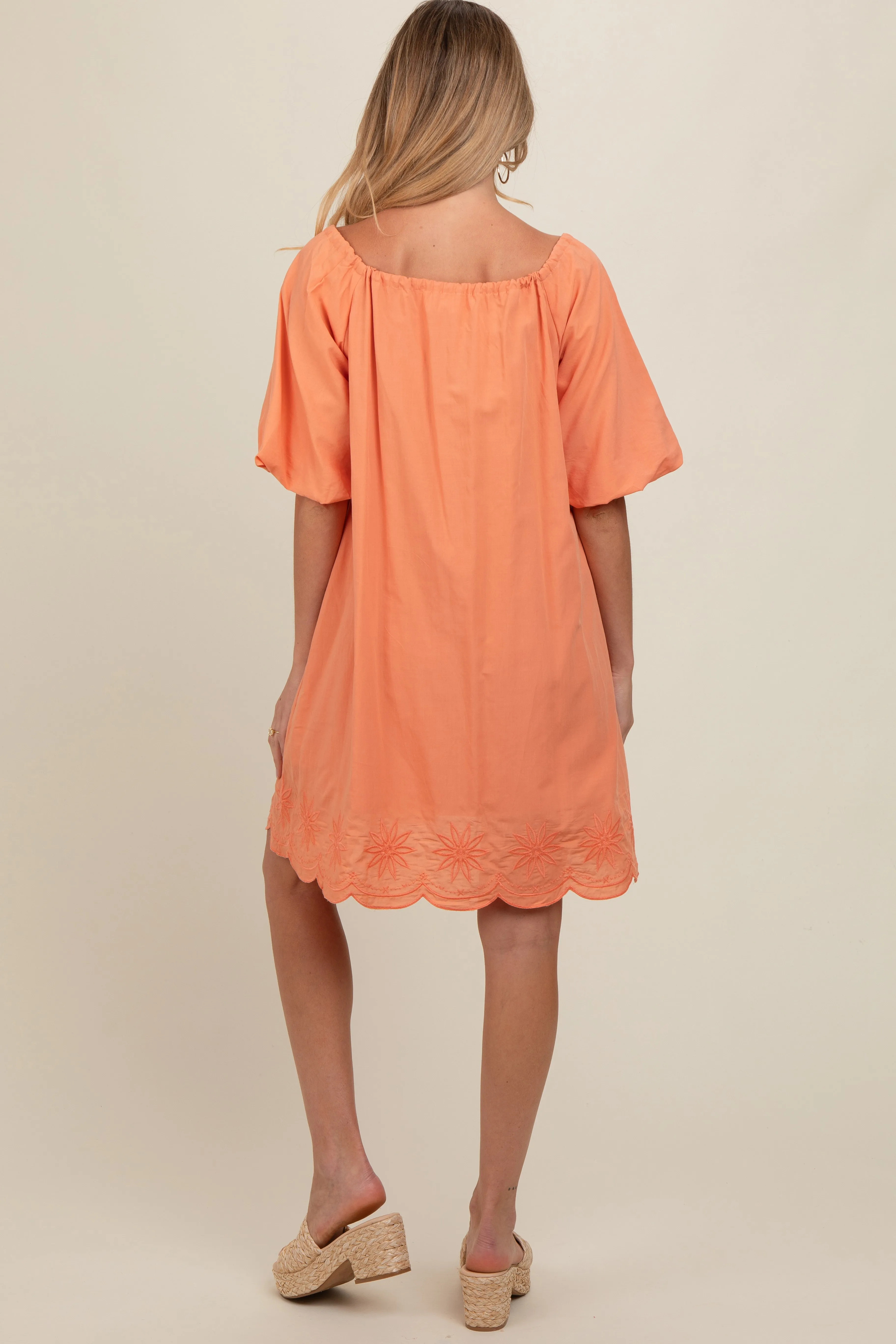 Peach Embroidered Puff Sleeve Maternity Dress sold by Pinkblush product image thumbnail 3