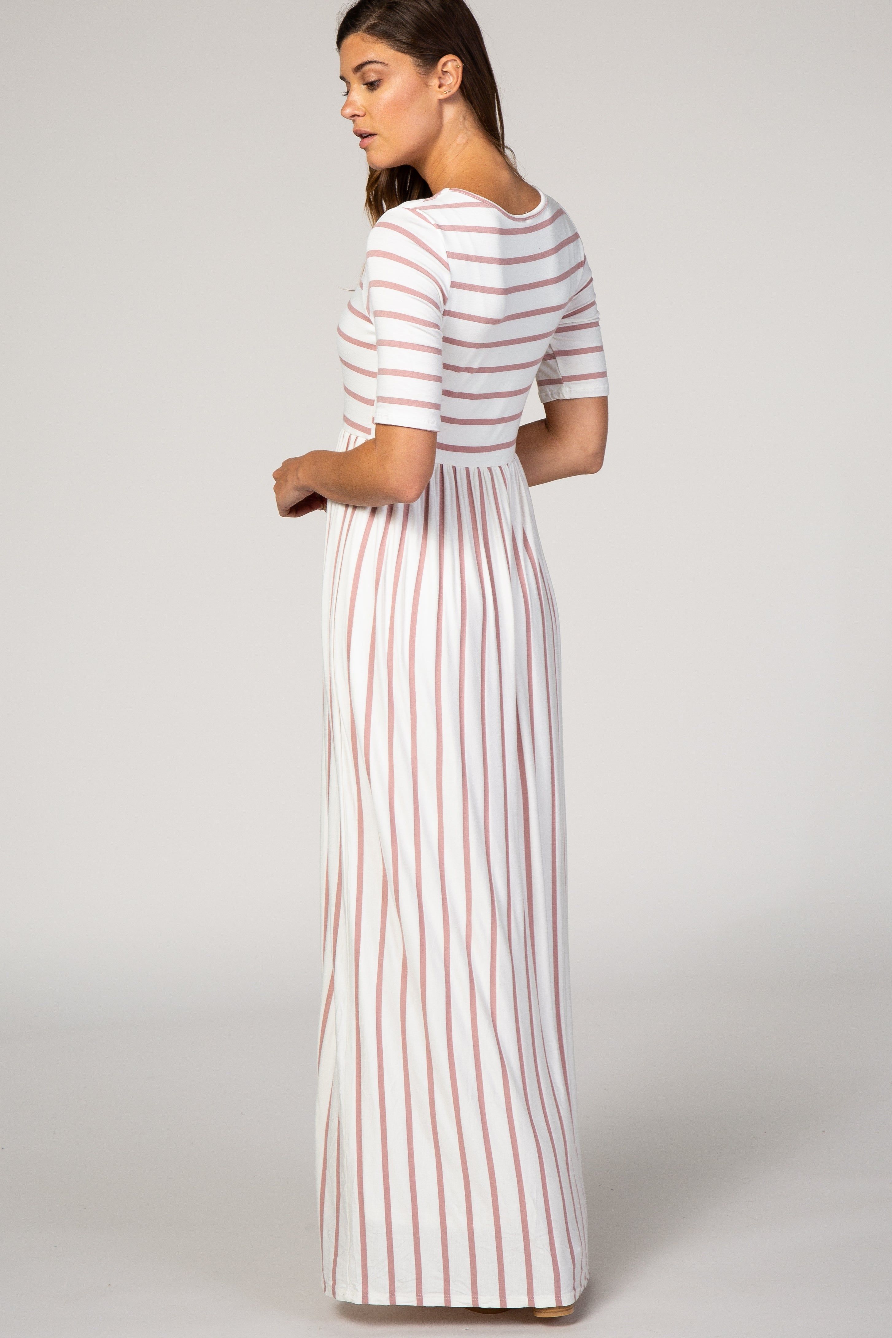 PinkBlush Mauve Striped Half Sleeve Maxi Dress sold by Pinkblush product image thumbnail 3
