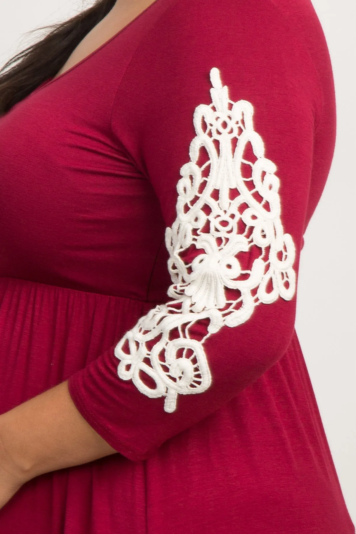 Burgundy Crochet Sleeve Plus Maternity Maxi Dress sold by Pinkblush product image thumbnail 4