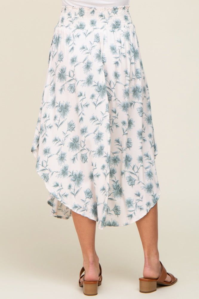 Blue Floral Smocked Waist Round Hem Midi Skirt sold by Pinkblush product image thumbnail 4