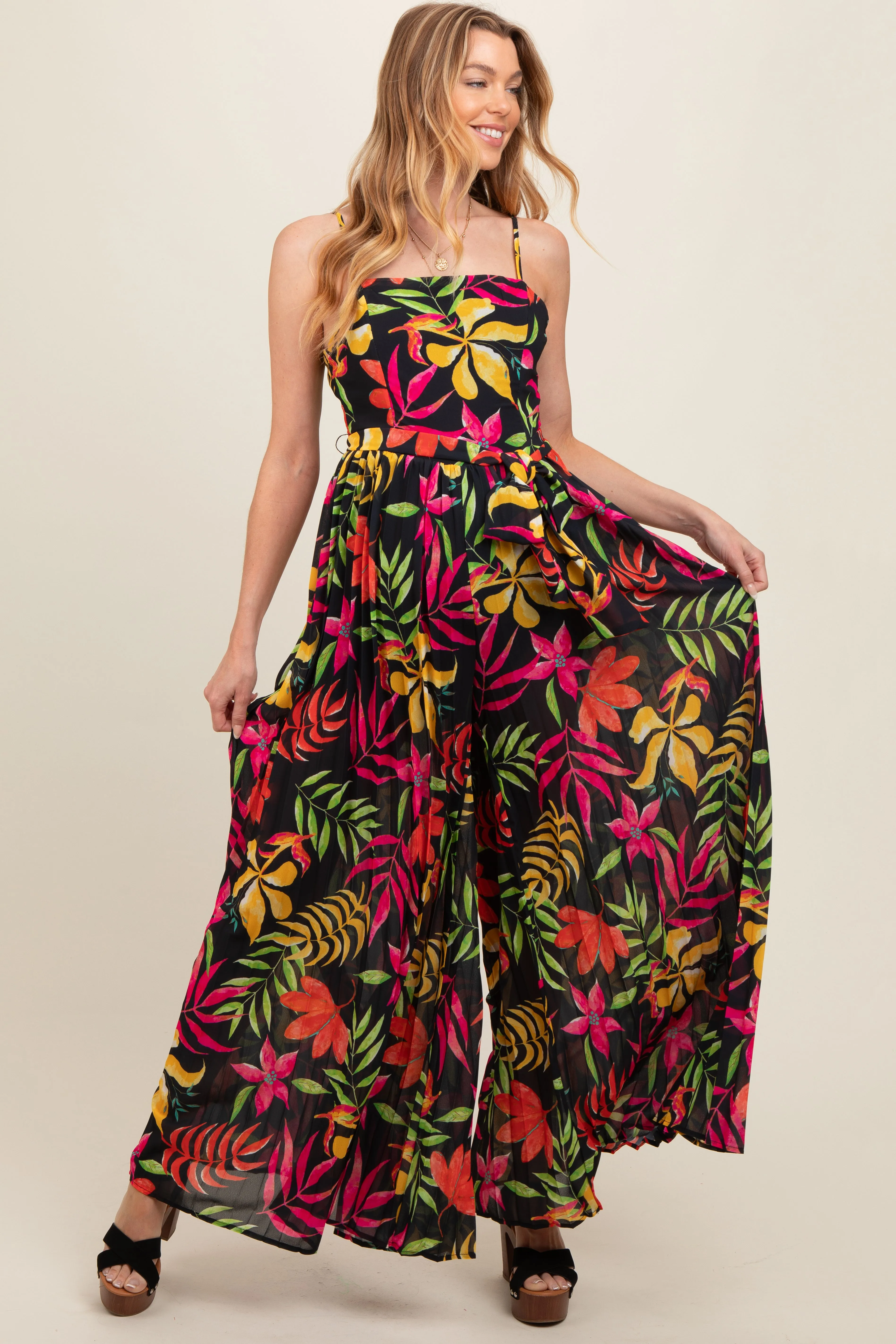 Black Floral Wide Leg Maternity Jumpsuit sold by Pinkblush product image thumbnail 2