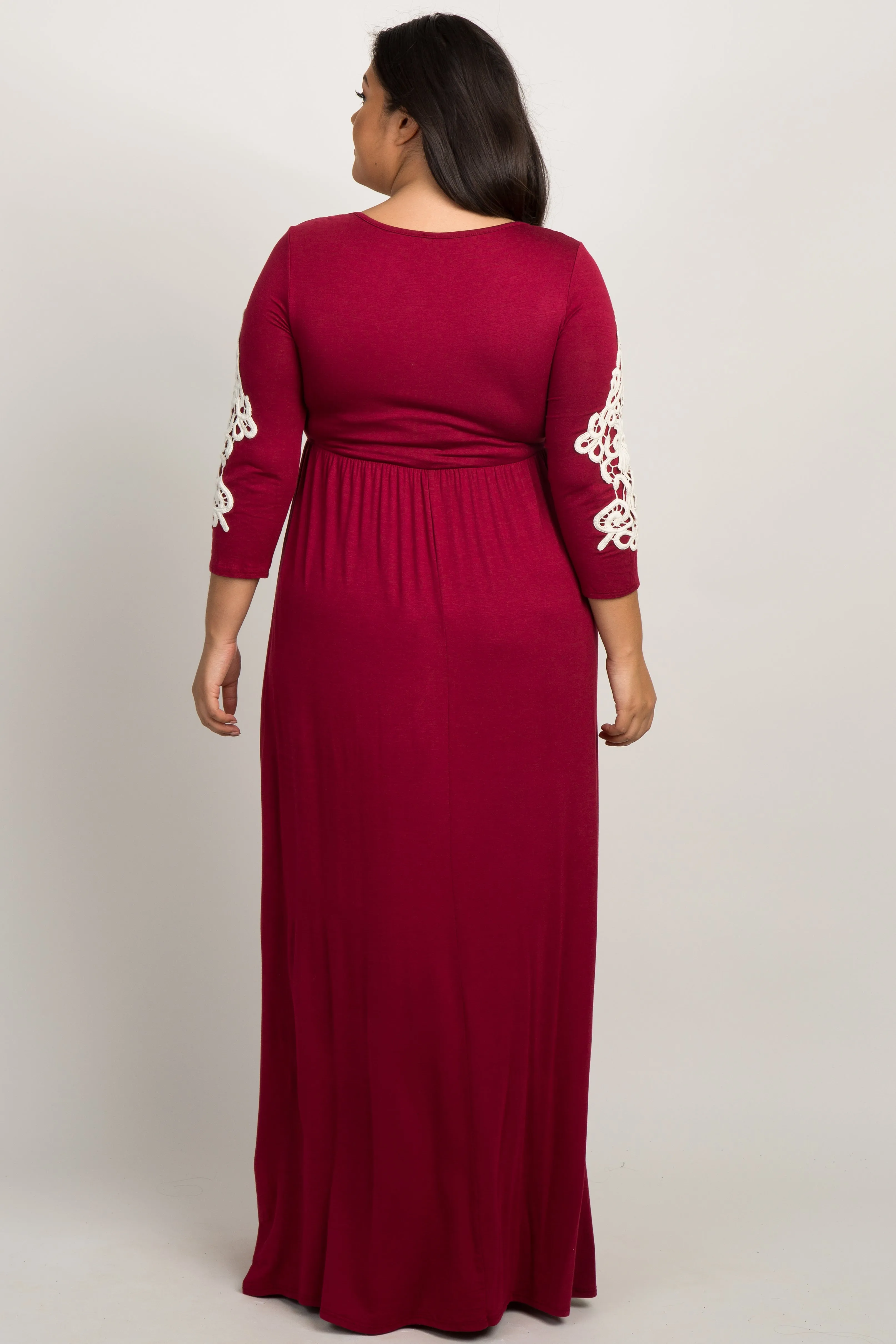 Burgundy Crochet Sleeve Plus Maternity Maxi Dress sold by Pinkblush product image thumbnail 3