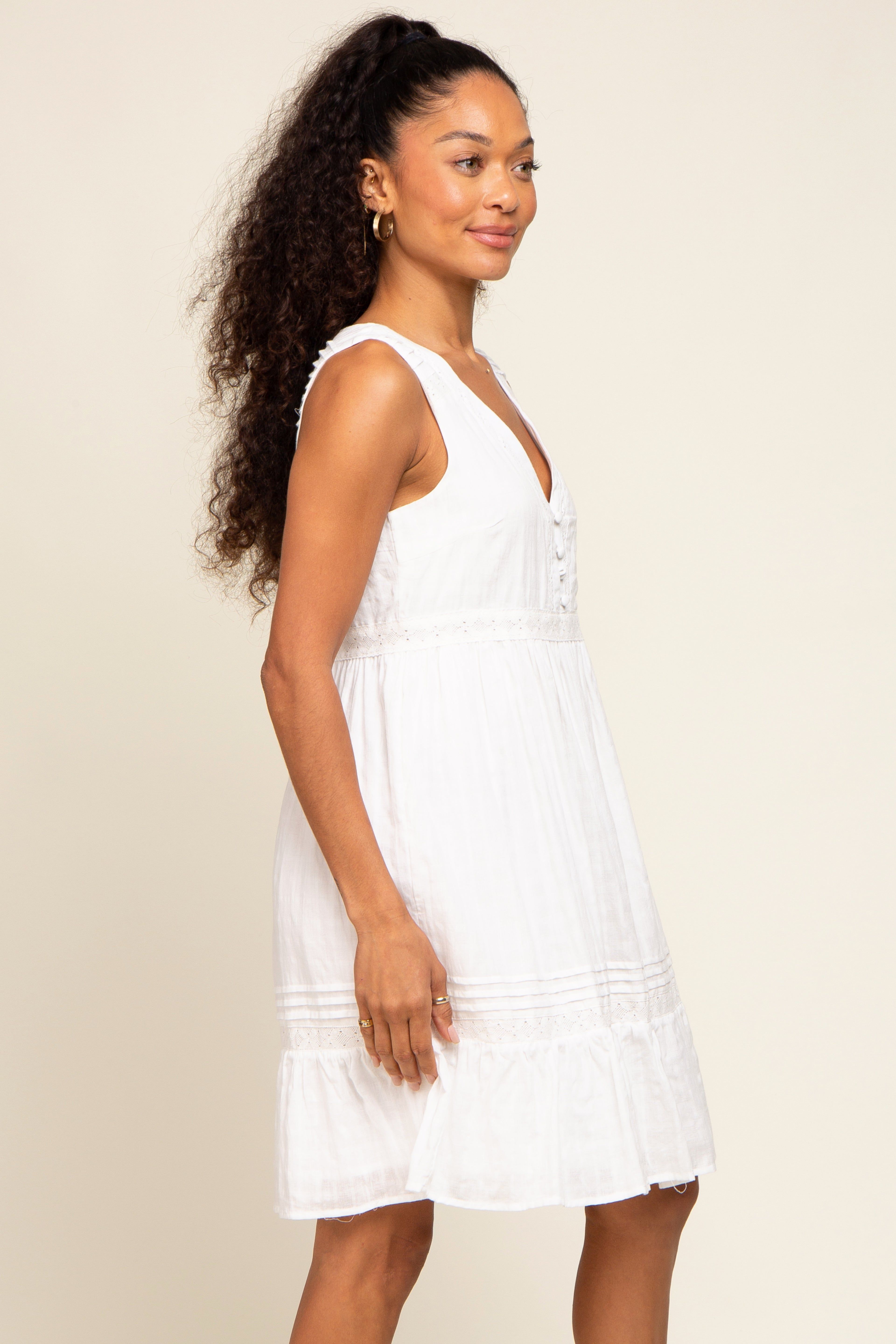 White Button Front Crochet Accent Dress sold by Pinkblush product image thumbnail 2