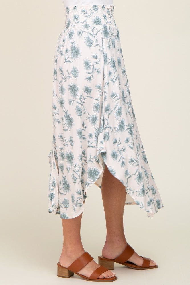 Blue Floral Smocked Waist Round Hem Midi Skirt sold by Pinkblush product image thumbnail 3