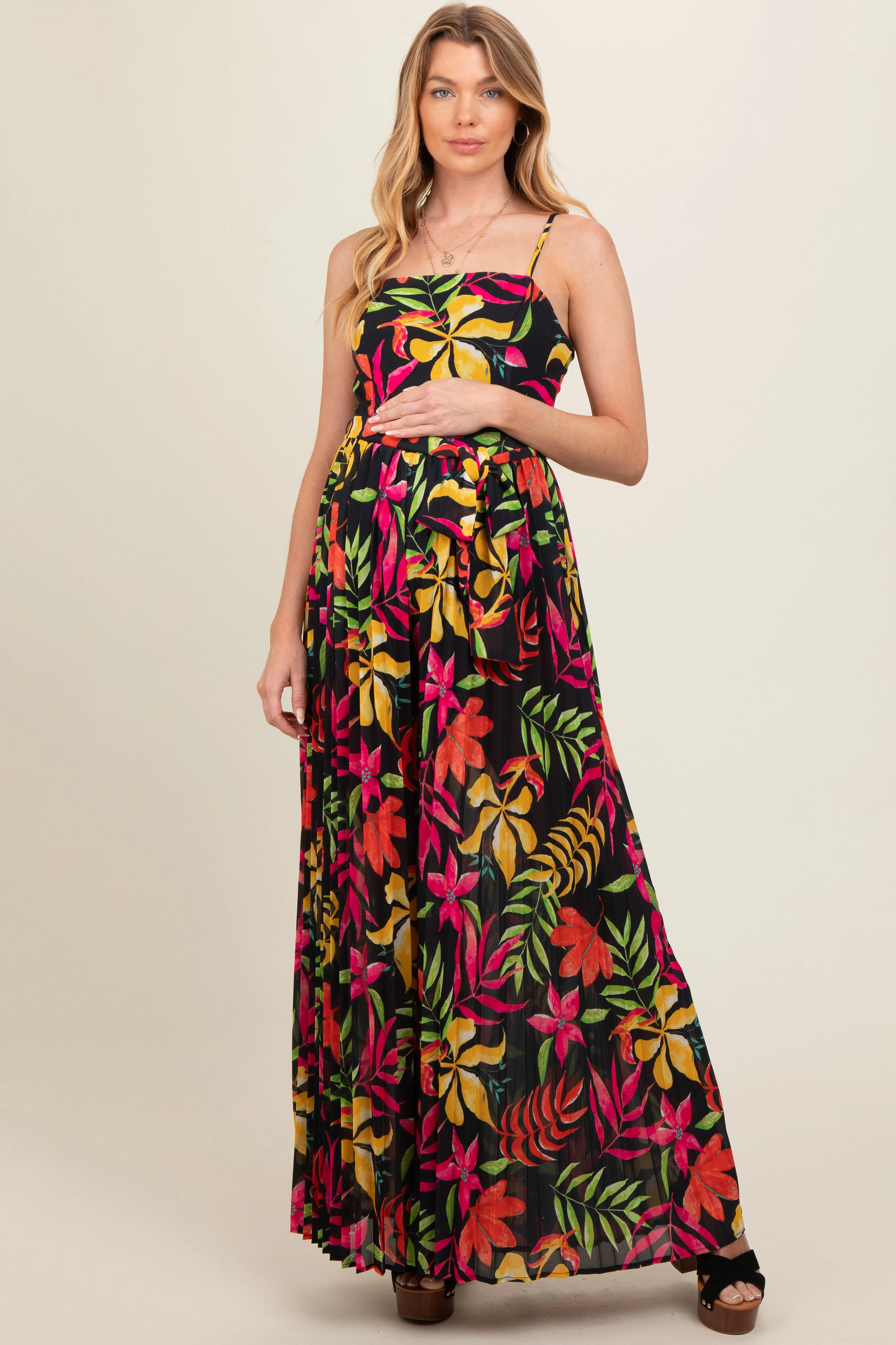 Black Floral Wide Leg Maternity Jumpsuit sold by Pinkblush product image thumbnail 3