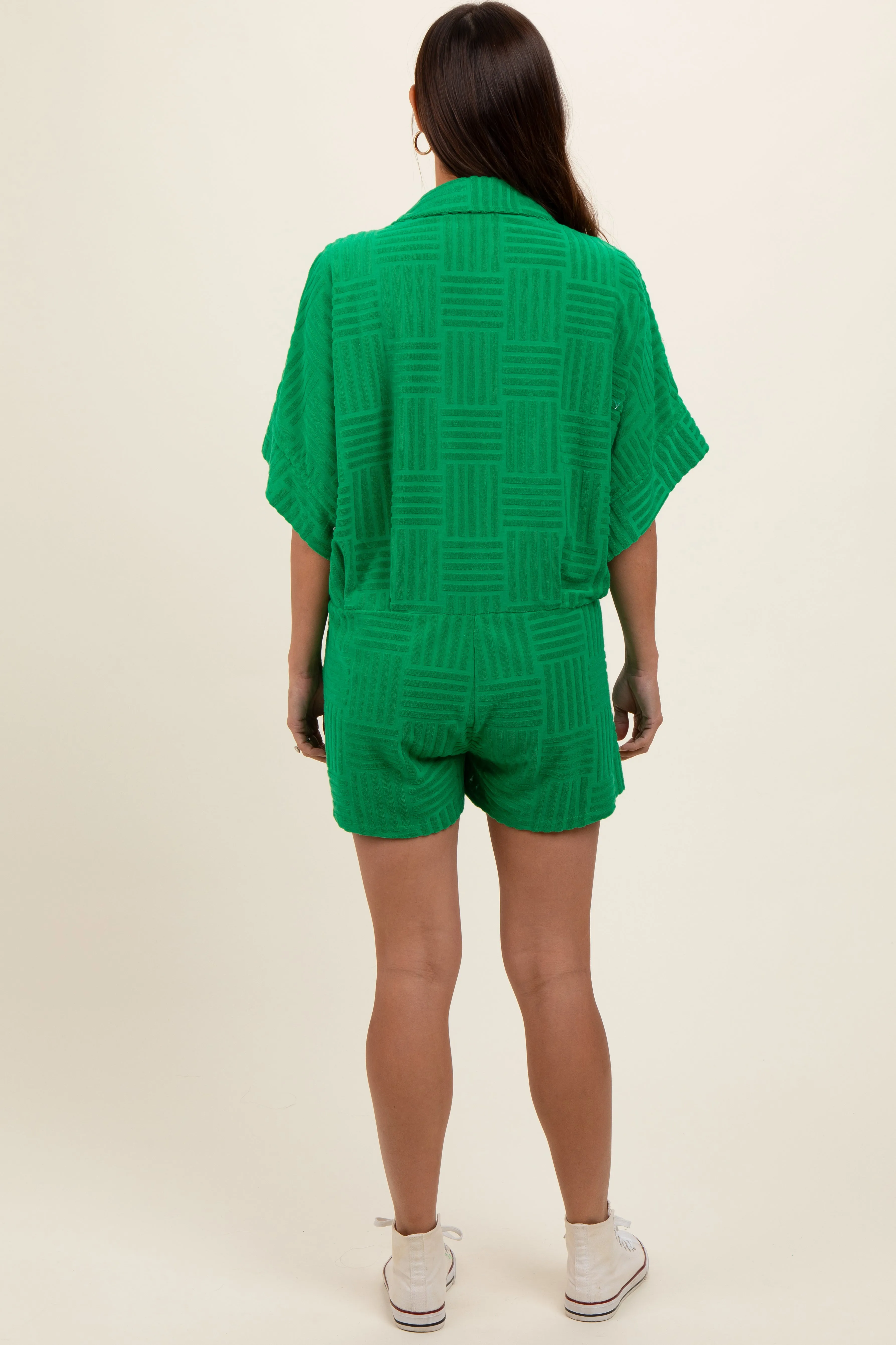 Green Textured Button Front Short Sleeve Maternity Romper sold by Pinkblush product image thumbnail 5
