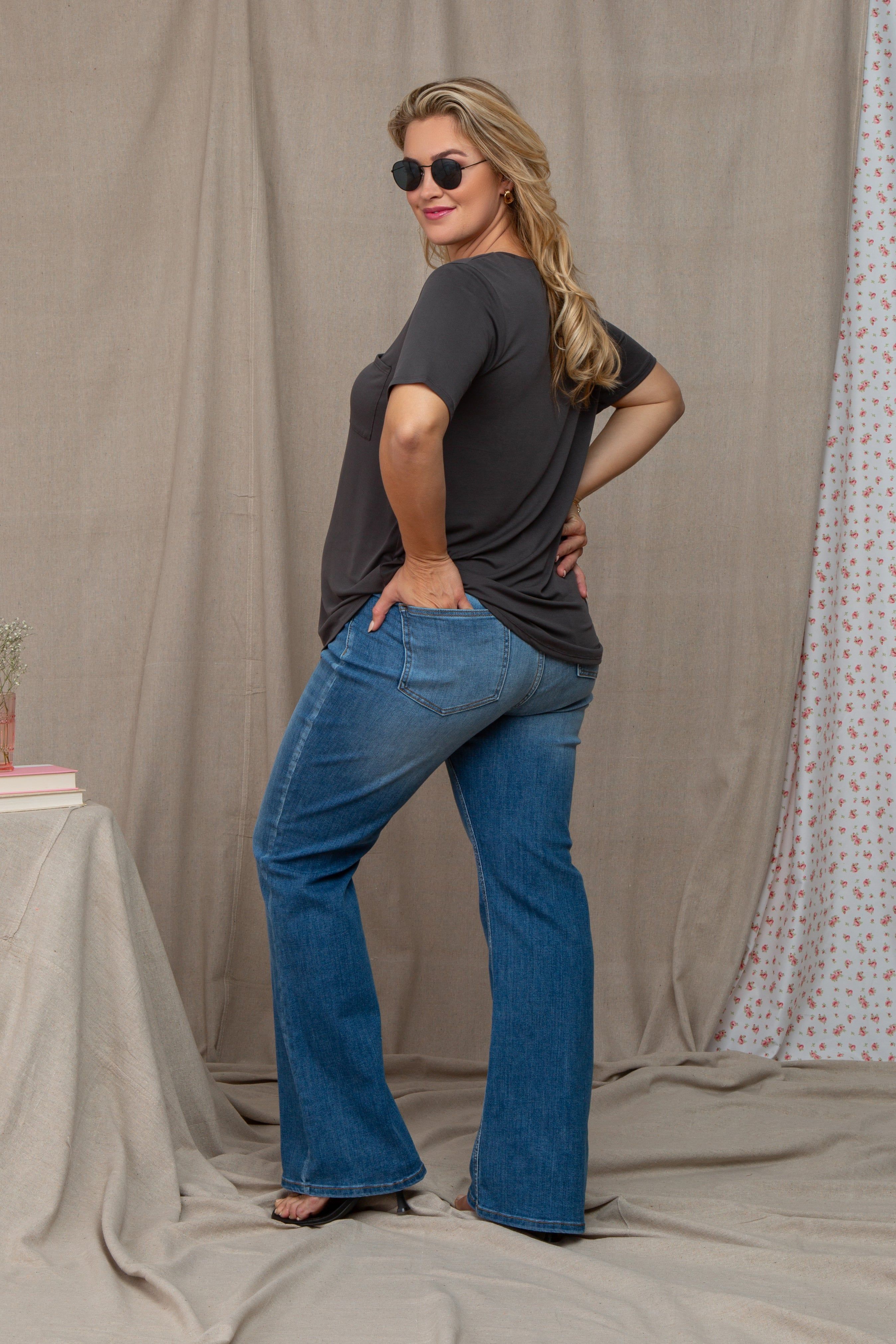 Blue Maternity Plus Bootcut Jeans sold by Pinkblush