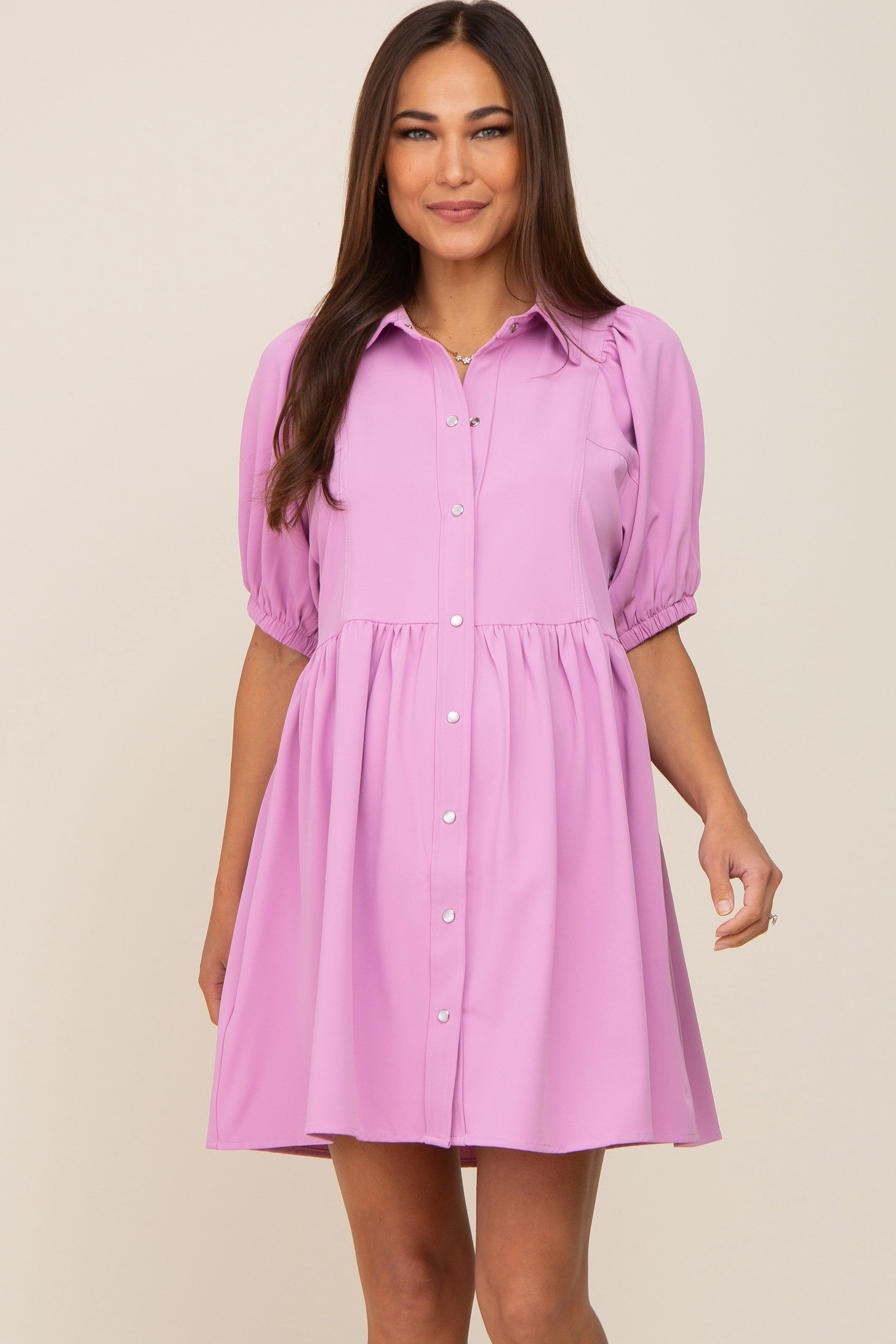 Lavender Button Down Maternity Mini Dress sold by Pinkblush product image thumbnail 2