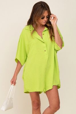 Lime Collared Front Button Romper sold by Pinkblush