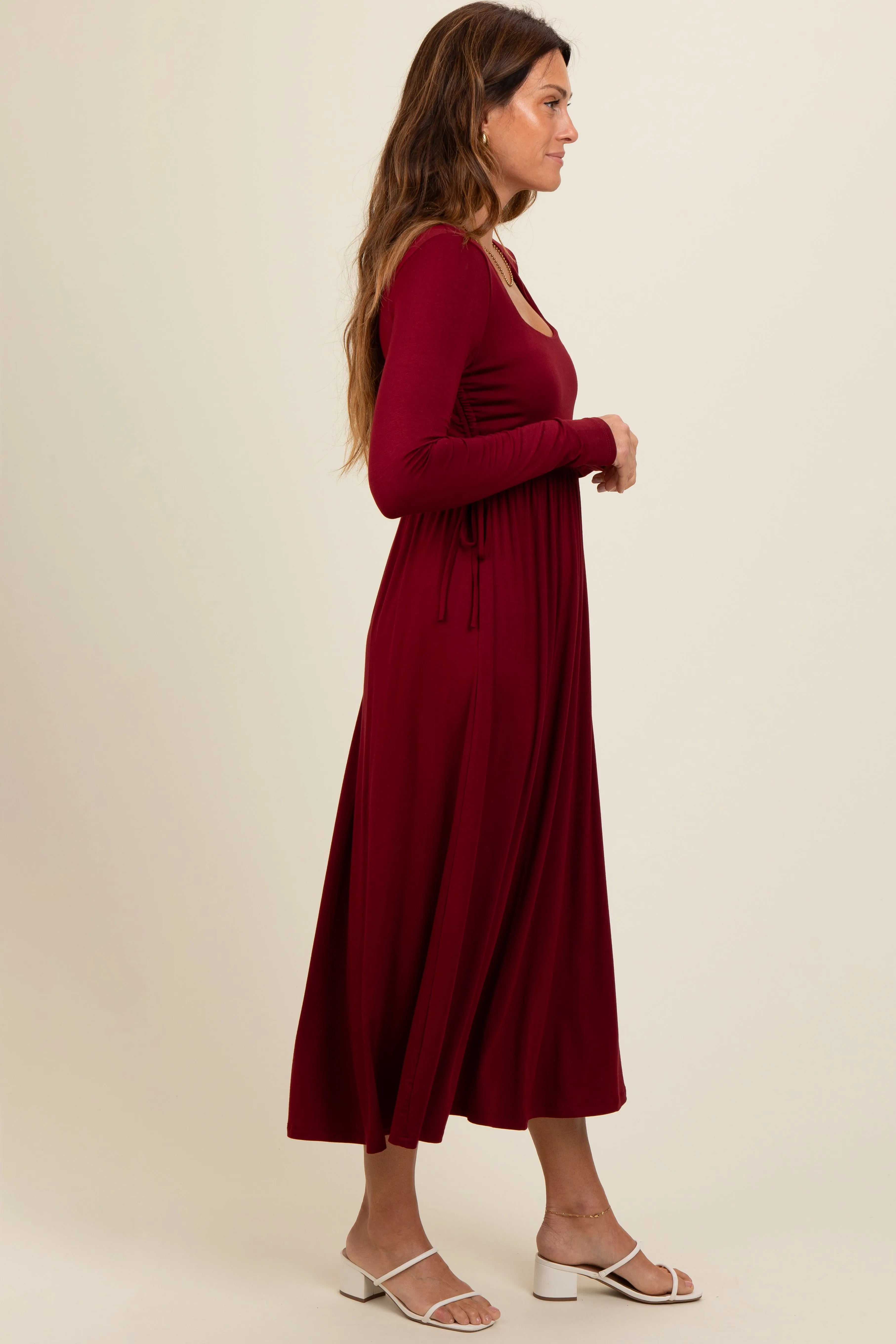 Burgundy Square Neck Long Sleeve Midi Dress sold by Pinkblush product image thumbnail 3