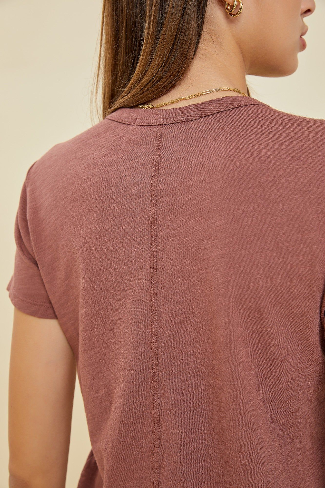 Burgundy Slub Knit Cropped T-Shirt sold by Pinkblush product image thumbnail 3