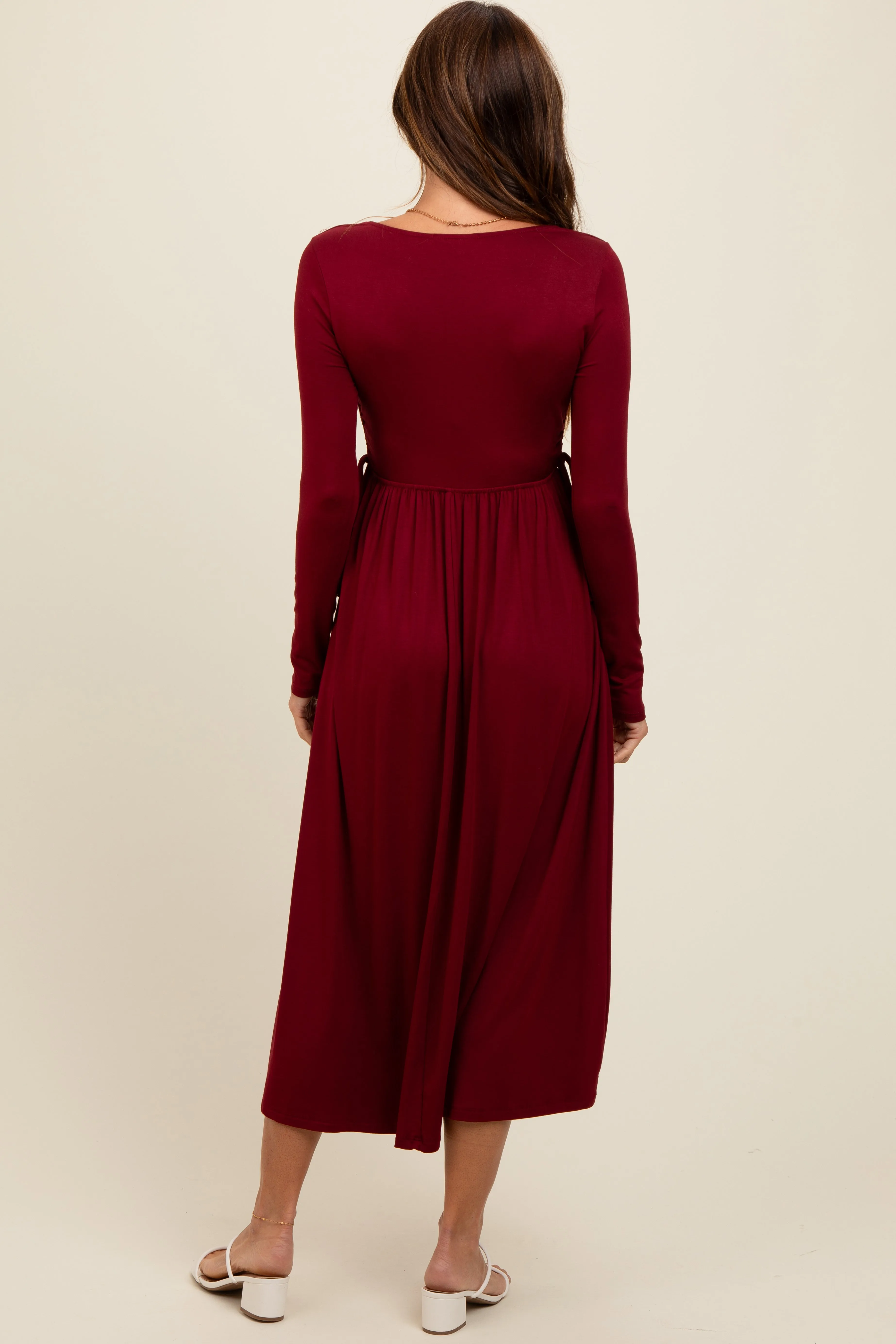 Burgundy Square Neck Long Sleeve Midi Dress sold by Pinkblush product image thumbnail 4