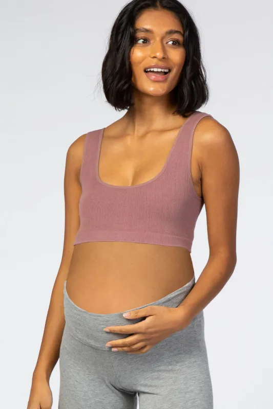 Mauve Ribbed Squared Neck Maternity Bralette sold by Pinkblush