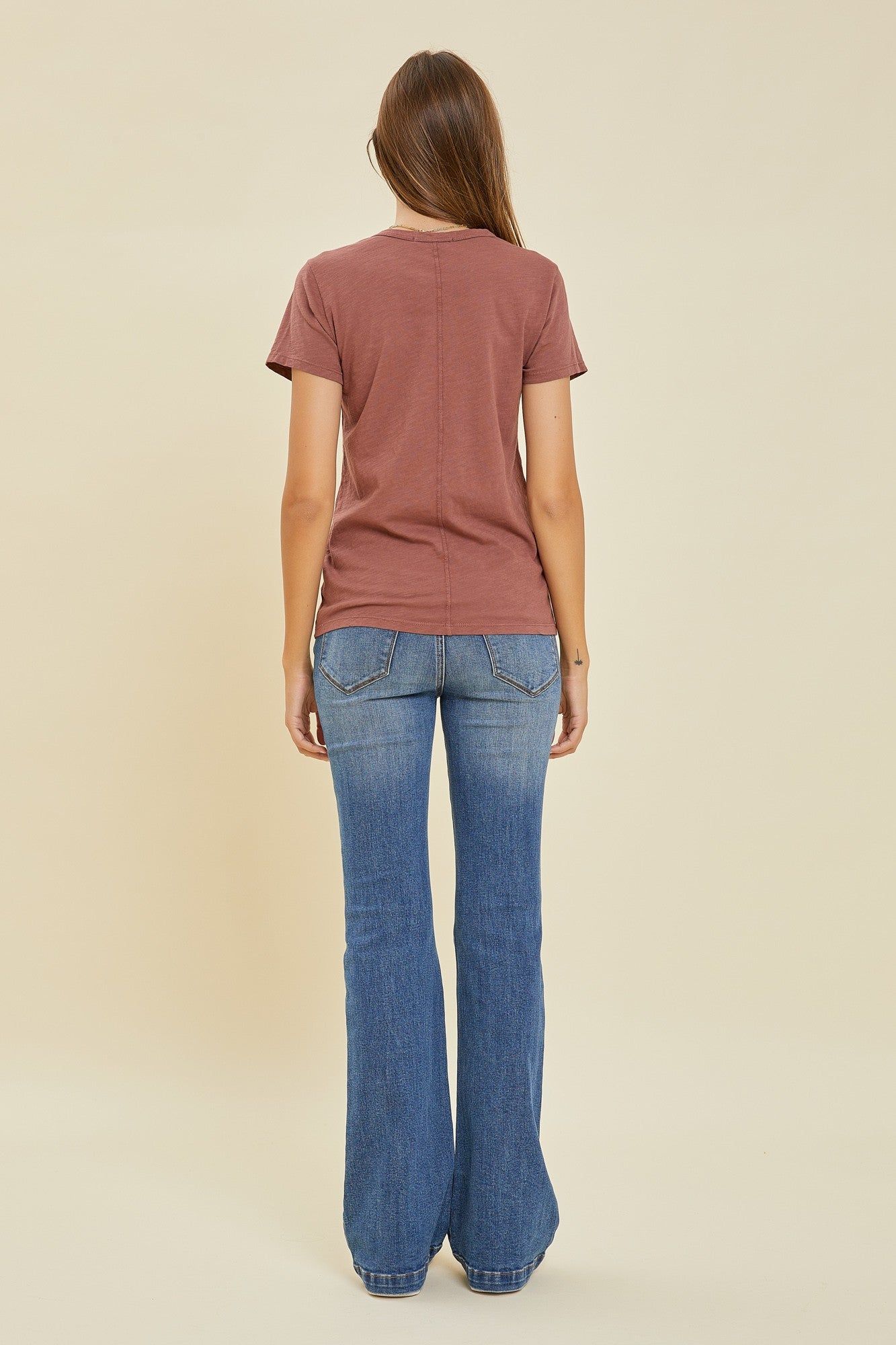 Burgundy Slub Knit Cropped T-Shirt sold by Pinkblush product image thumbnail 2