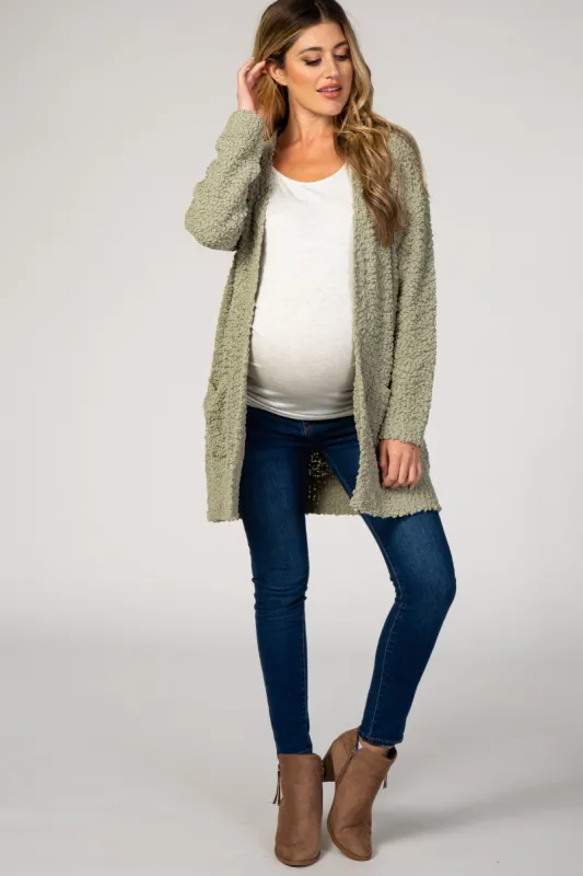 Light Olive Popcorn Knit Maternity Cardigan sold by Pinkblush