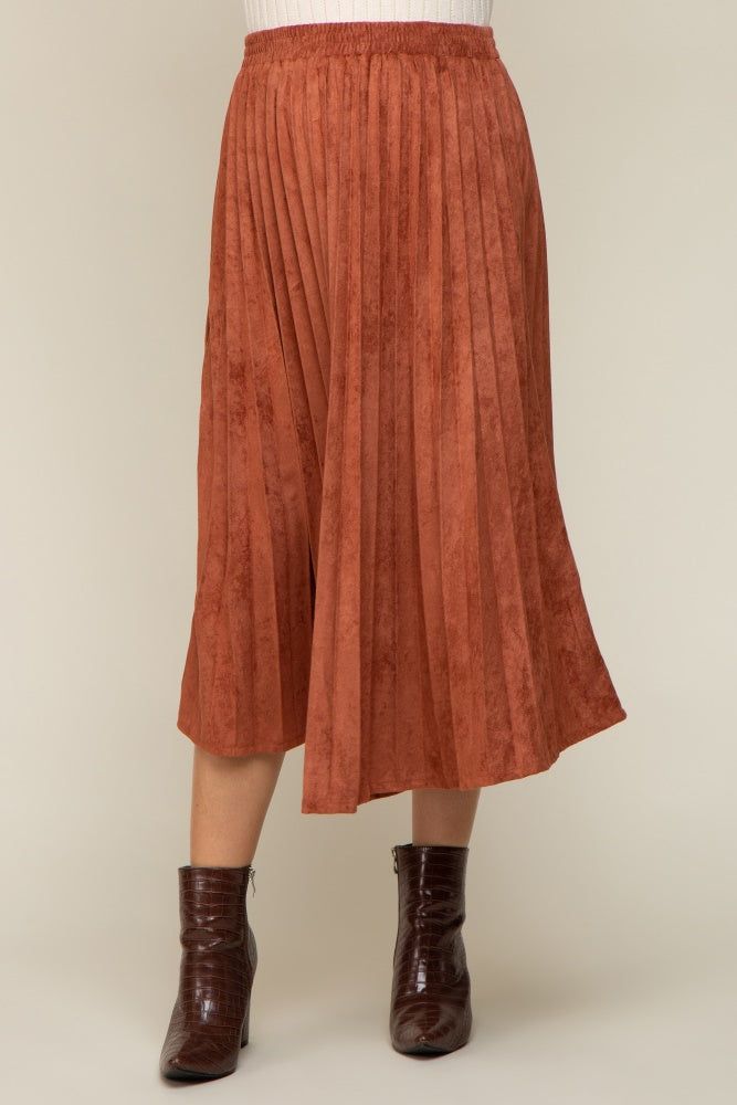 Rust Suede Pleated Maternity Midi Skirt sold by Pinkblush product image thumbnail 3