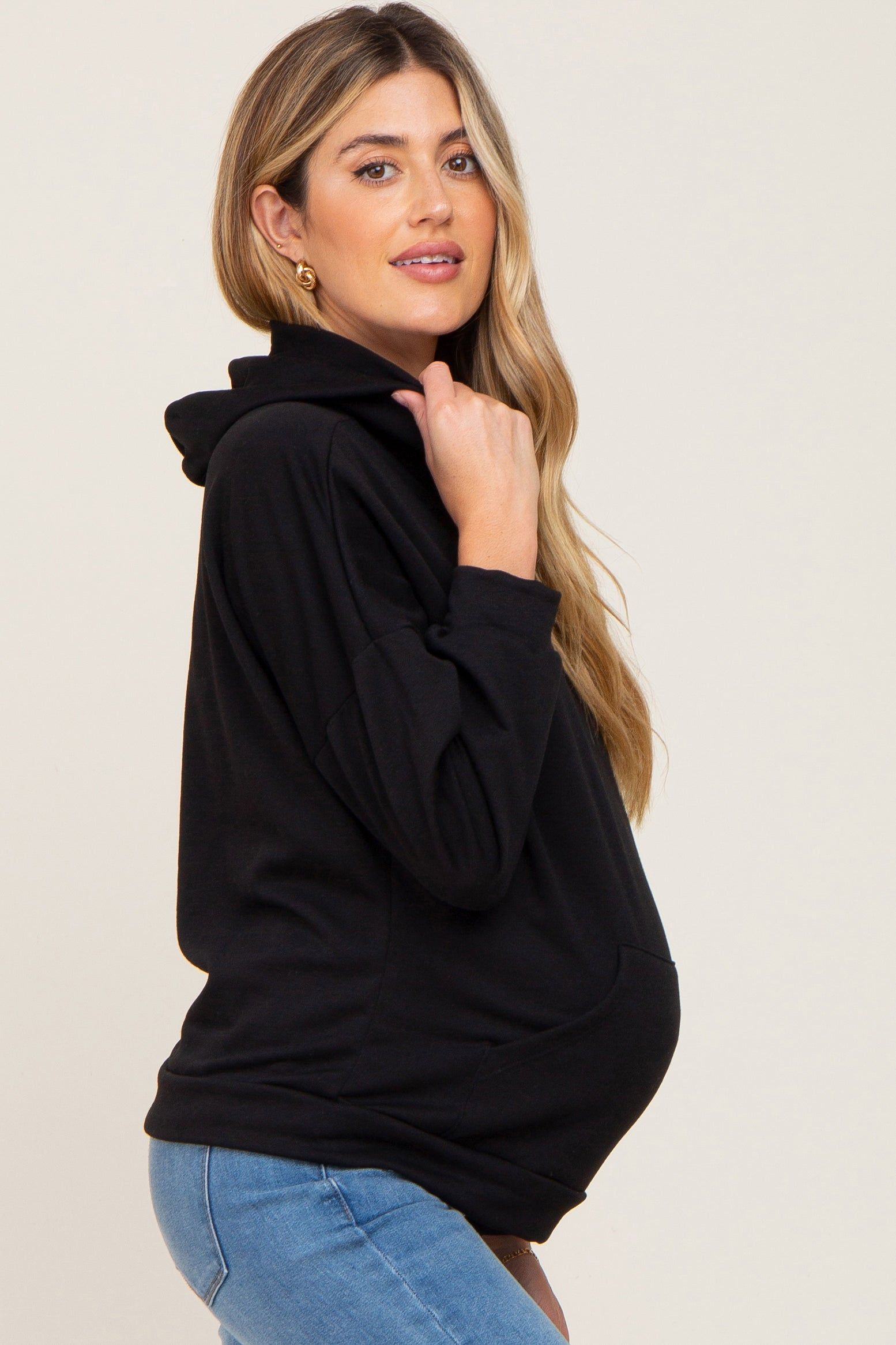 Black Heathered Hooded Maternity Sweatshirt sold by Pinkblush product image thumbnail 2