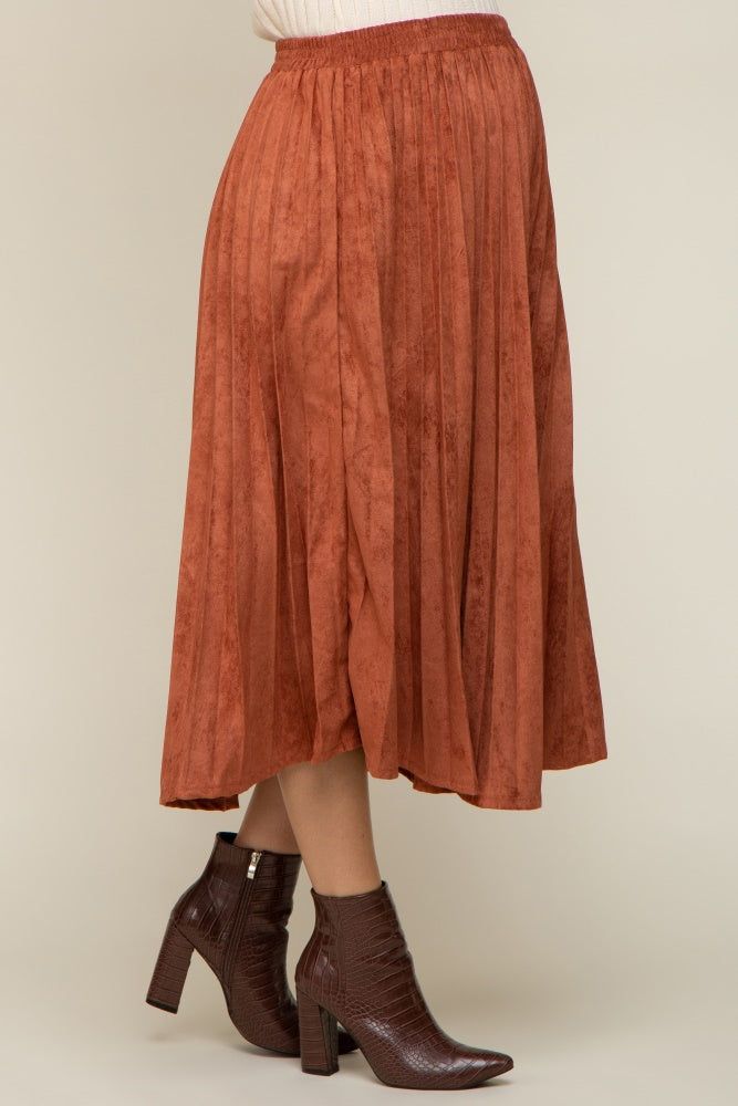 Rust Suede Pleated Maternity Midi Skirt sold by Pinkblush product image thumbnail 4