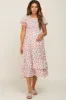 White Floral Smocked Layered Maternity Midi Dress sold by Pinkblush