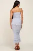 Blue Floral Chiffon Smocked Tiered Square Neck Midi Dress sold by Pinkblush