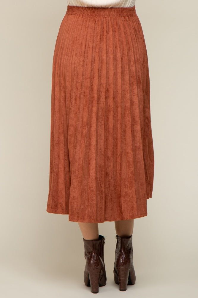 Rust Suede Pleated Maternity Midi Skirt sold by Pinkblush product image thumbnail 5