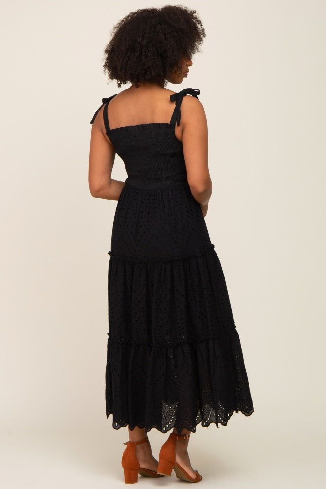 Black Shoulder Tie Eyelet Maxi Dress sold by Pinkblush product image thumbnail 3