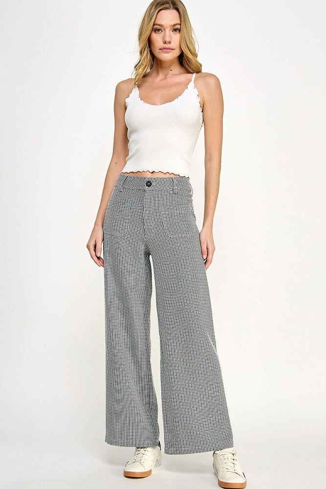 White Black Plaid Cropped Pants With Front Pocket sold by Pinkblush