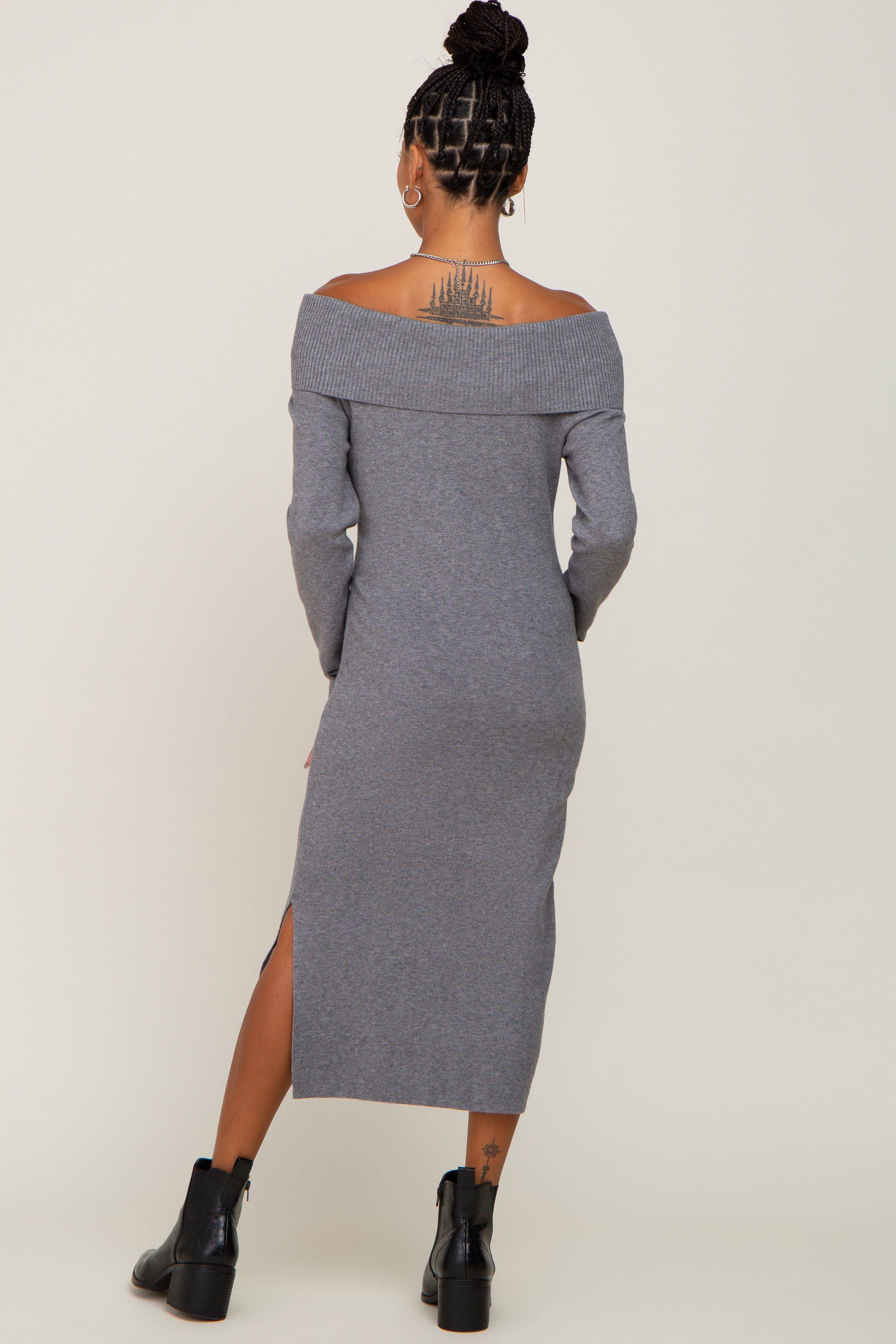 Heather Grey Off Shoulder Sweater Dress sold by Pinkblush product image thumbnail 3