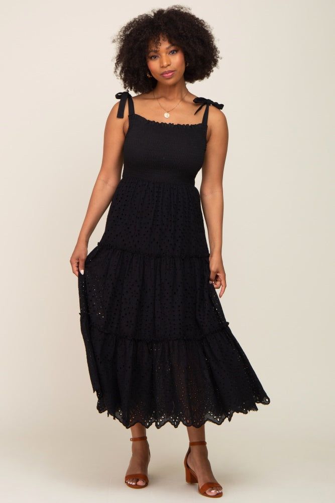 Black Shoulder Tie Eyelet Maxi Dress sold by Pinkblush product image thumbnail 4