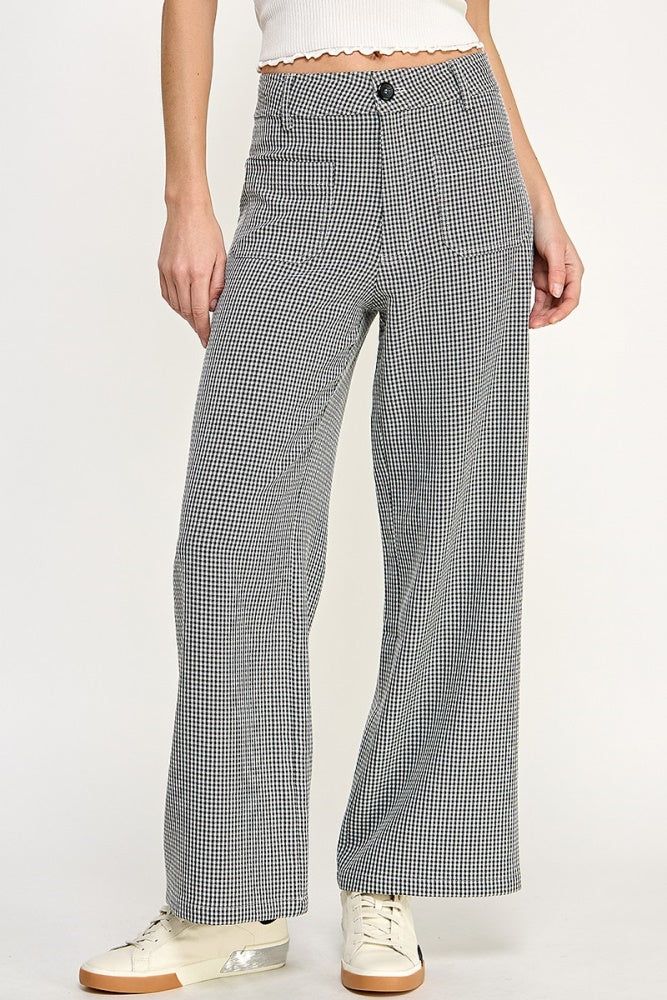 White Black Plaid Cropped Pants With Front Pocket sold by Pinkblush product image thumbnail 2