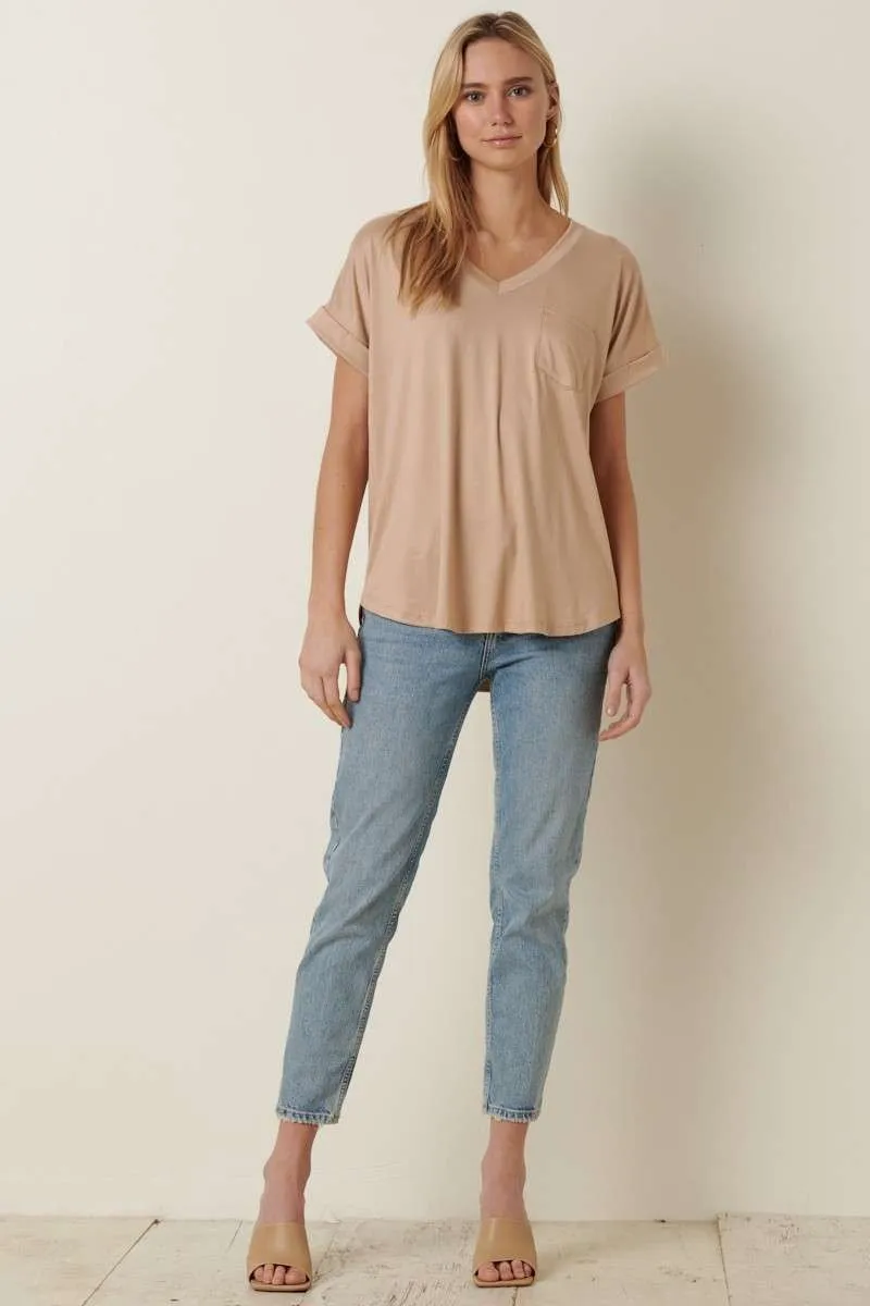 Beige V-Neck Pocket Short Sleeve Maternity Shirt sold by Pinkblush product image thumbnail 5