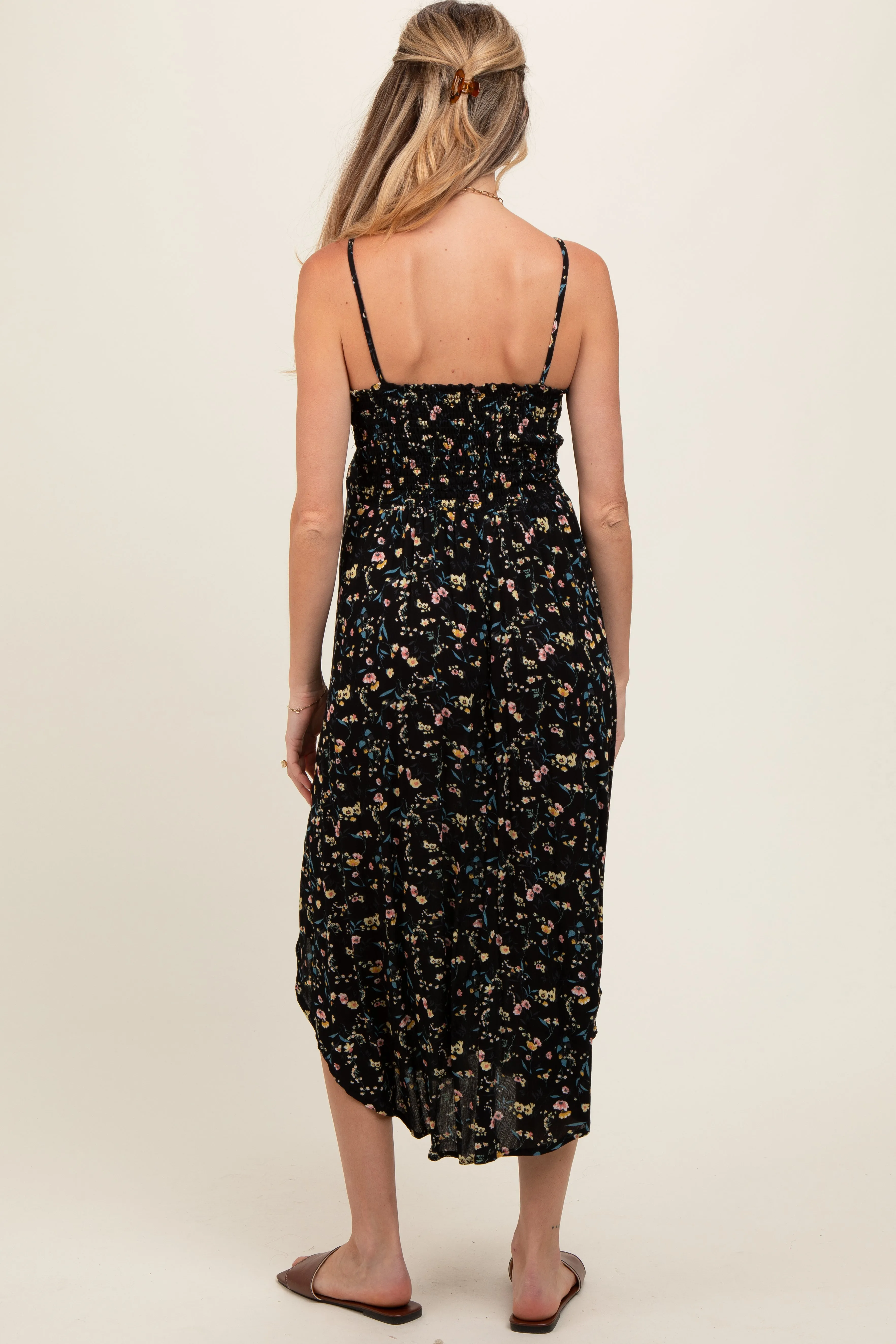 Black Floral Cinched Tie Bust Maternity Midi Dress sold by Pinkblush product image thumbnail 4