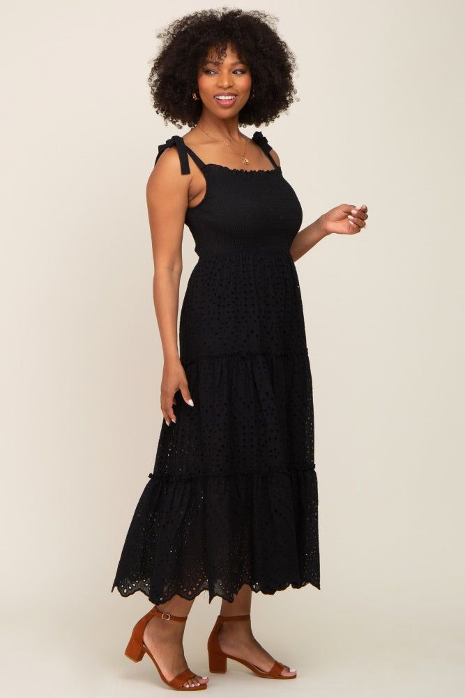 Black Shoulder Tie Eyelet Maxi Dress sold by Pinkblush product image thumbnail 2