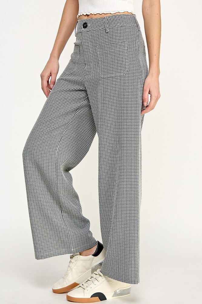 White Black Plaid Cropped Pants With Front Pocket sold by Pinkblush product image thumbnail 3