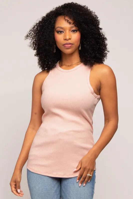 Peach Ribbed Basic Tank Top sold by Pinkblush