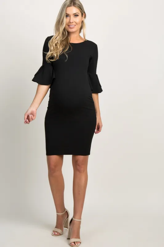 PinkBlush Black Fitted Ruffle Sleeve Maternity Dress sold by Pinkblush