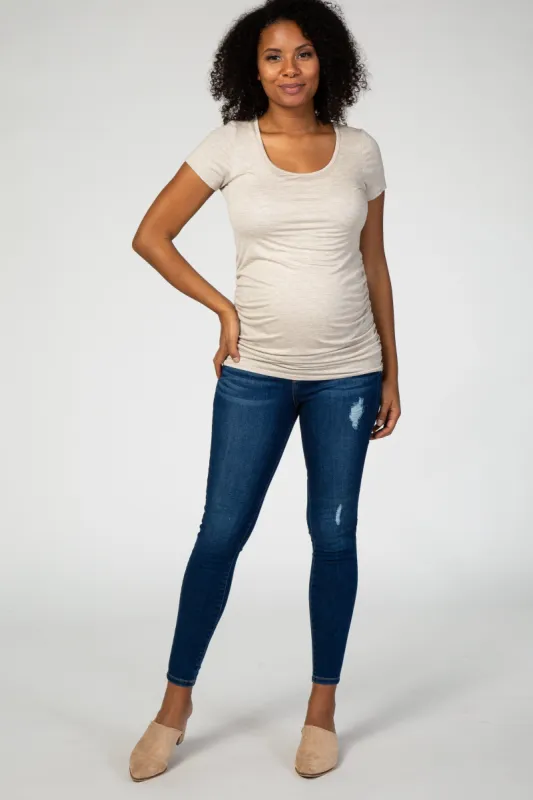 Navy Blue Lightly Distressed Skinny Fit Maternity Jeans sold by Pinkblush