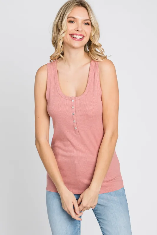 Mauve Ribbed Button Front Tank Top sold by Pinkblush
