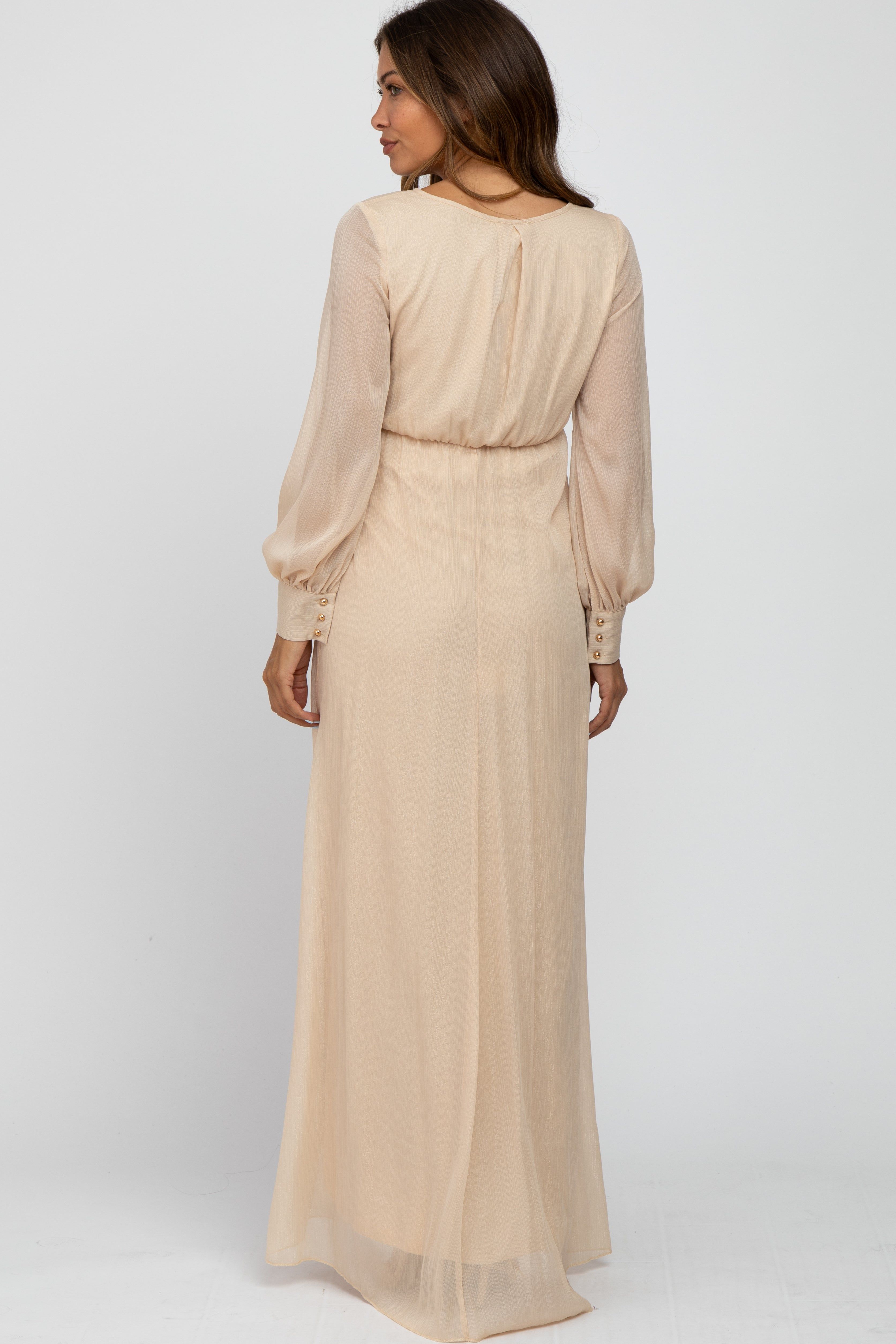Cream Metallic Chiffon Maternity Maxi Dress sold by Pinkblush product image thumbnail 3
