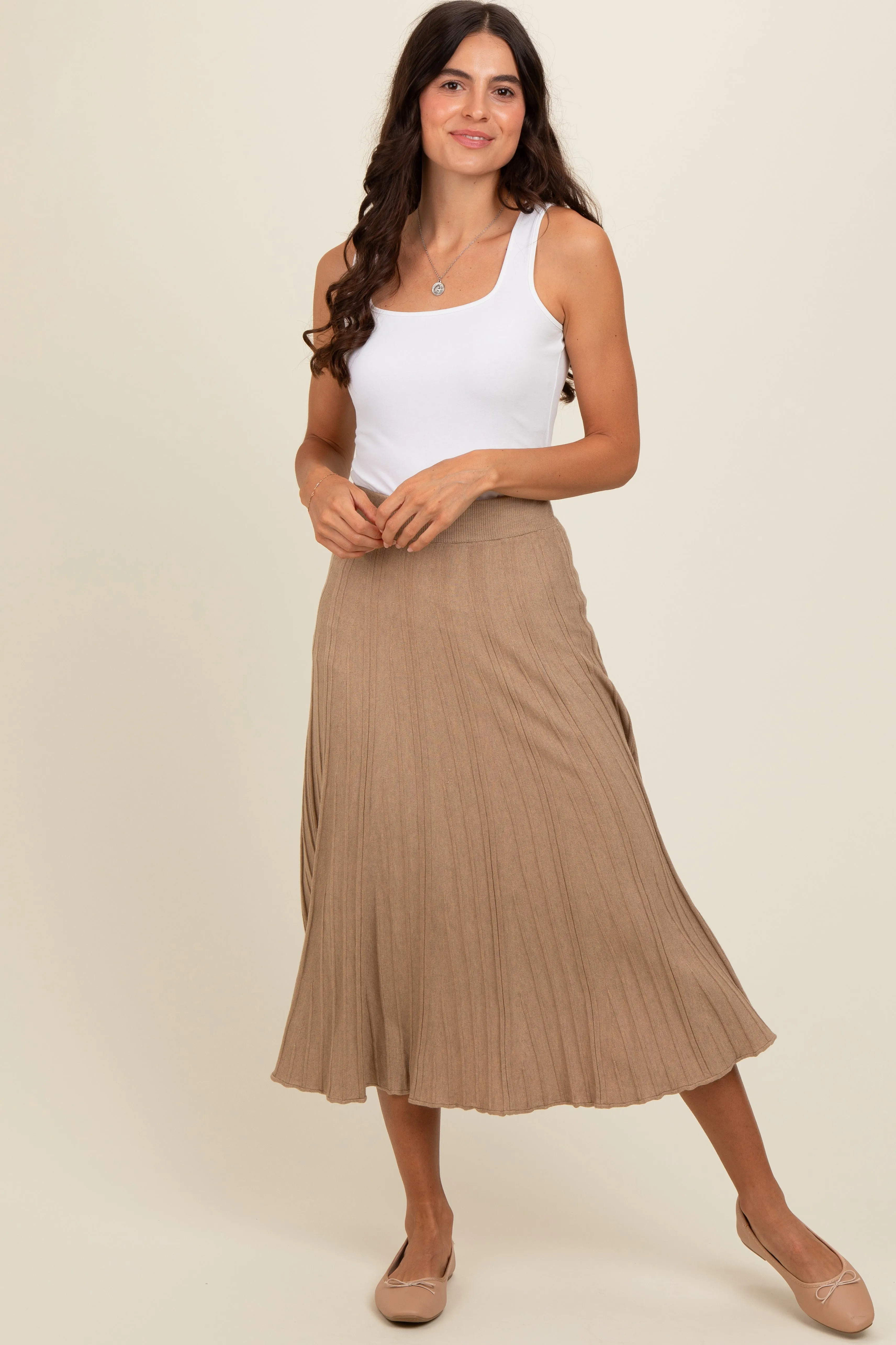 Mocha Ribbed Knit A-Line Midi Skirt sold by Pinkblush product image thumbnail 2
