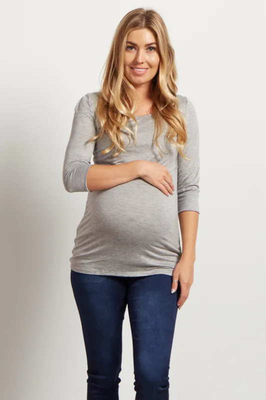 Grey 3/4 Sleeve Maternity Shirt sold by Pinkblush