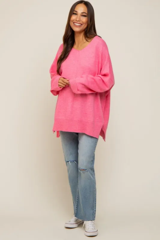 Fuchsia Dolman Sleeve Side Slit Maternity Sweater sold by Pinkblush