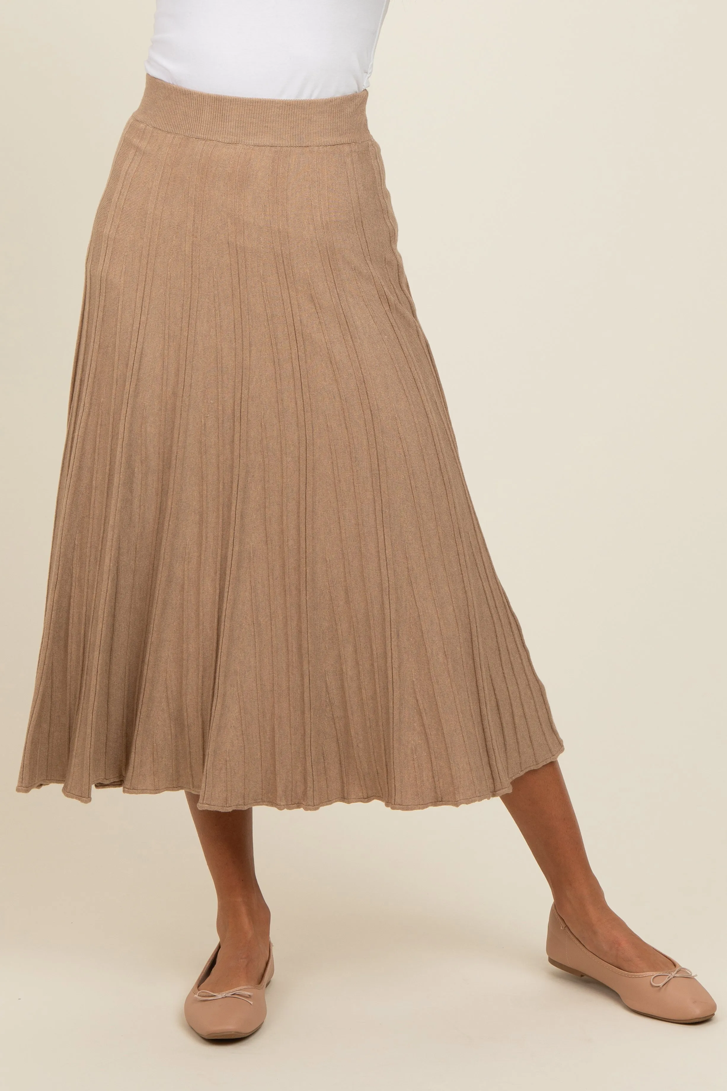 Mocha Ribbed Knit A-Line Midi Skirt sold by Pinkblush product image thumbnail 3