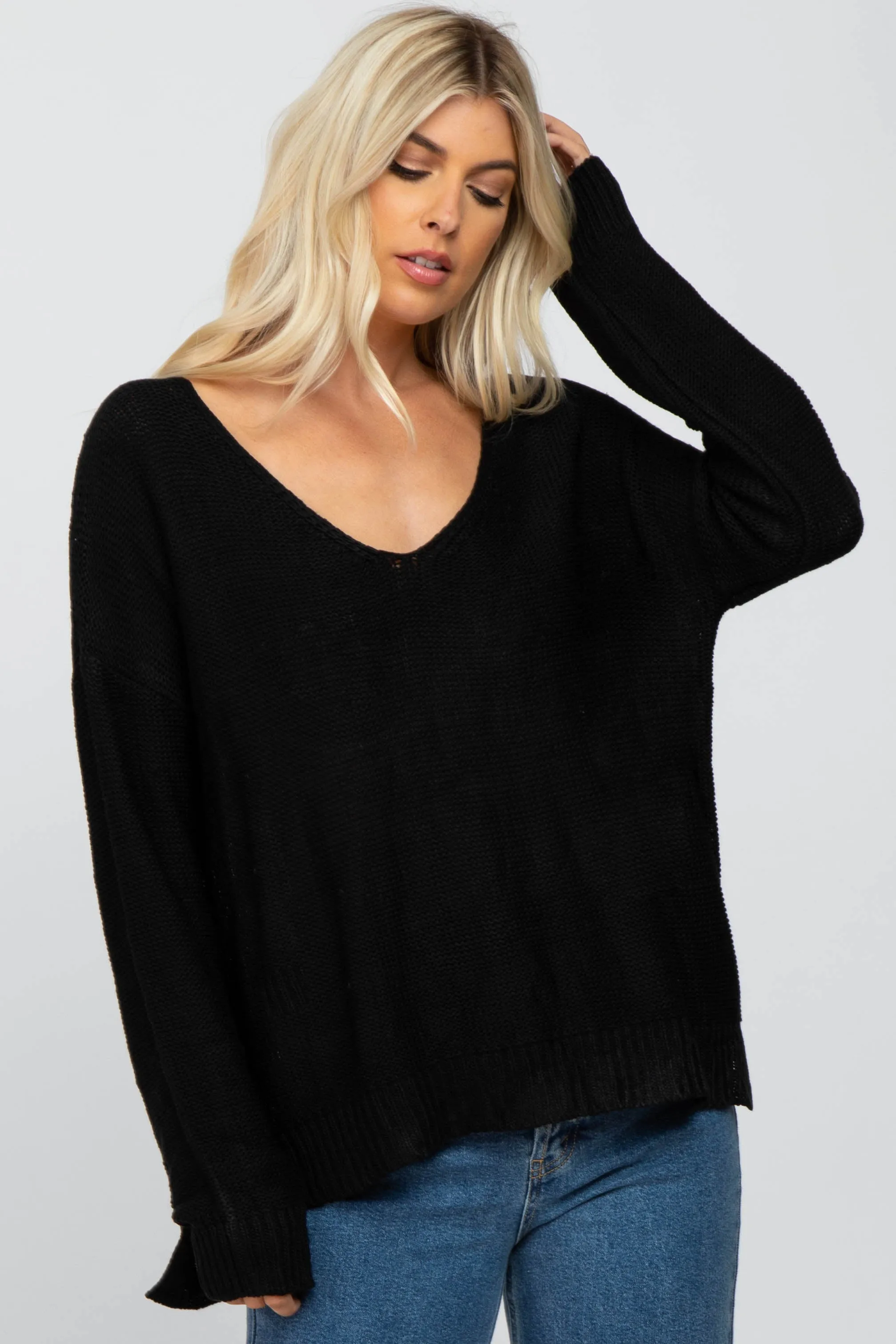 Black Side Slit Knit Sweater sold by Pinkblush