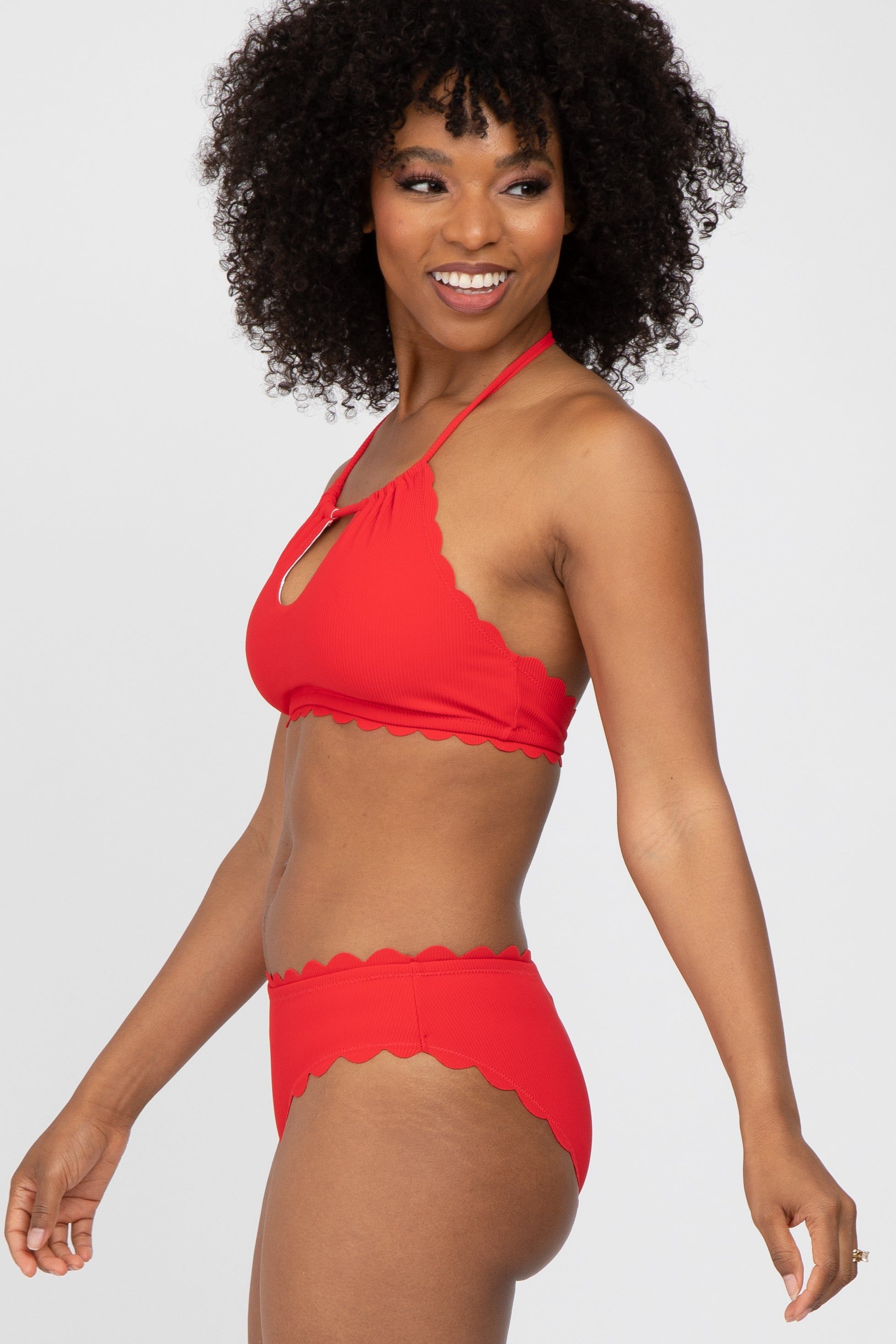 Red Ribbed Scalloped Two-Piece Bikini Set sold by Pinkblush product image thumbnail 2