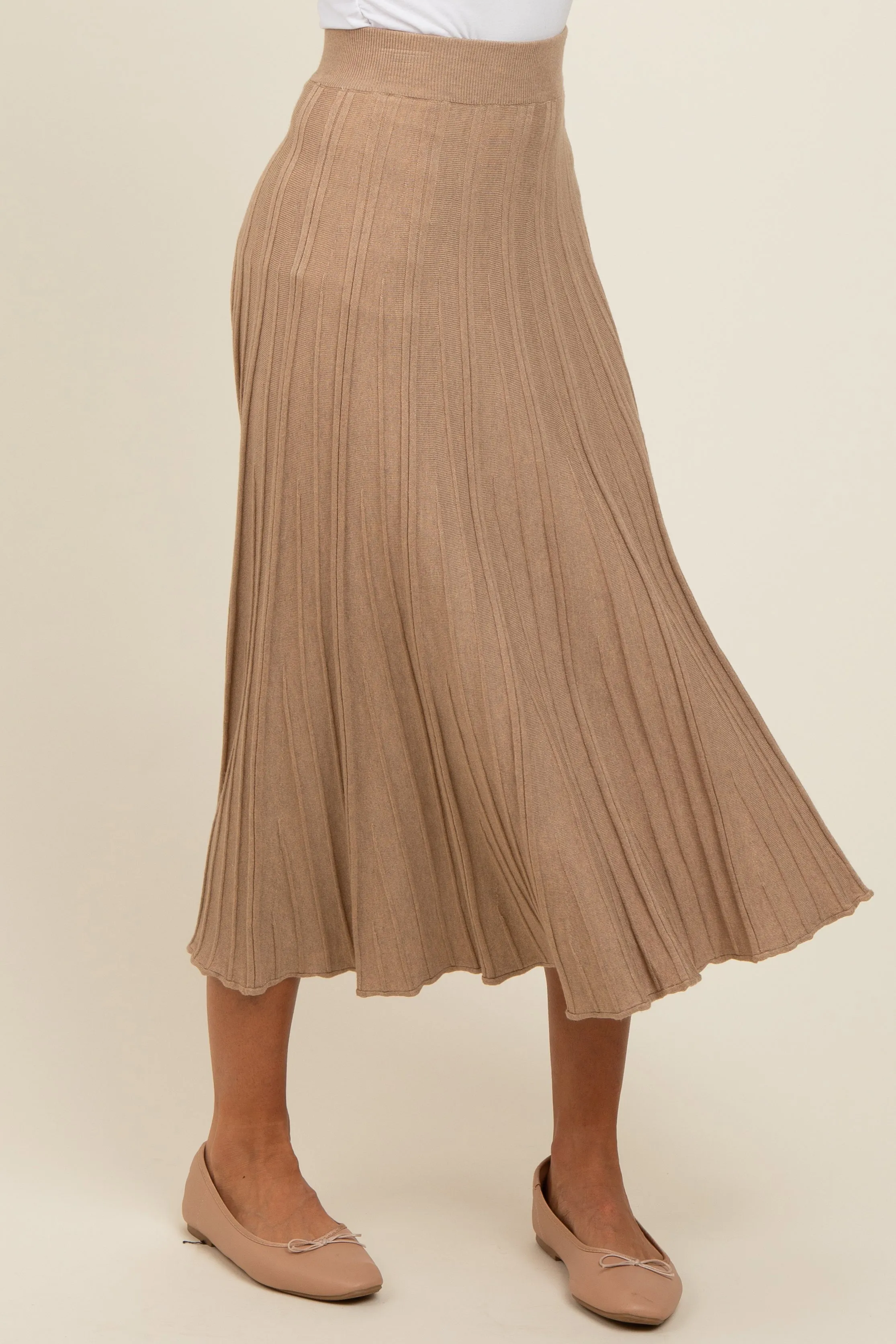 Mocha Ribbed Knit A-Line Midi Skirt sold by Pinkblush product image thumbnail 4